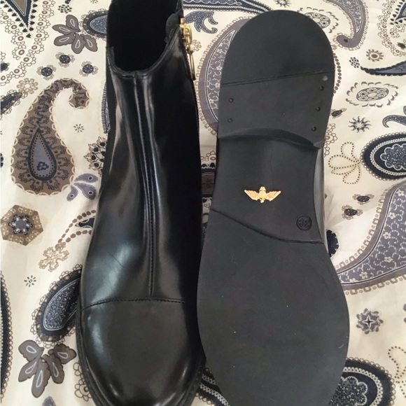 Black Leather Ankle Boots with Gold Zipper - Picture 4 of 8